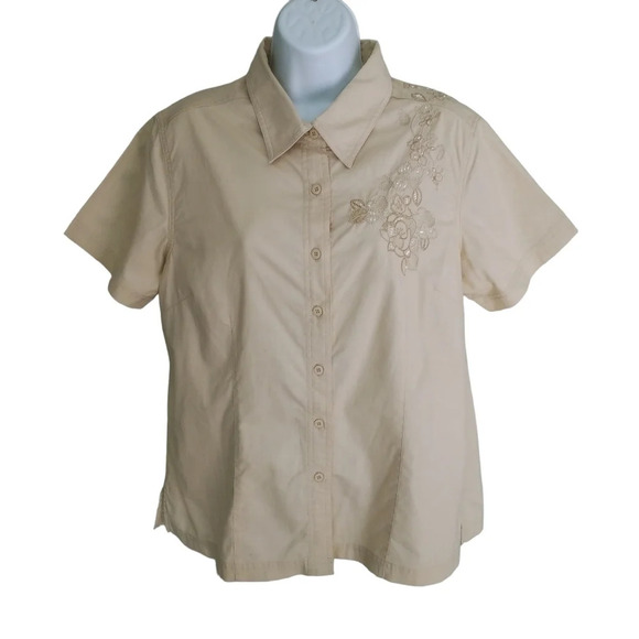 Vintage Cotton Ginny Cotton Blouse with Embroidery  Cream S - Picture 1 of 9